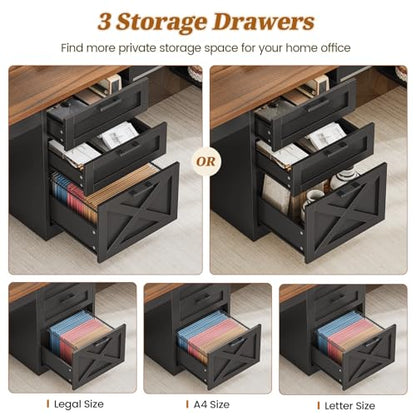 SEDETA Farmhouse 96.5" 2 Person Home Office Desk with Drawers | Gaming Desk with Storage, Double Computer Desk with Storage Drawers, Long Two Person Writing Desk, Black - color: Black