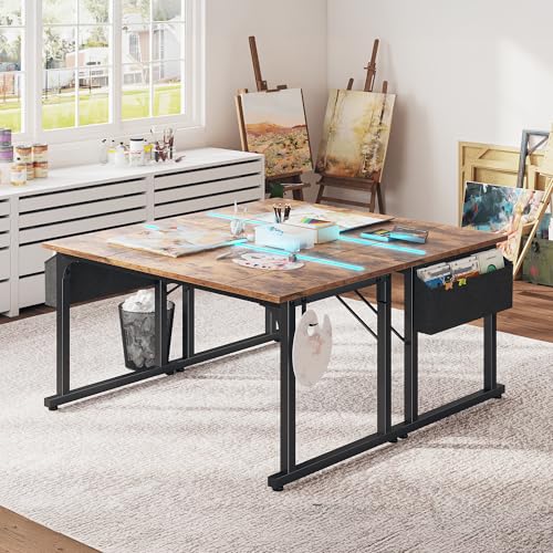 DurayLoly 48" Computer Desk with Waterproof LED Lights for Bedroom,Brown - color: Rustic Brown, size: 48 IN