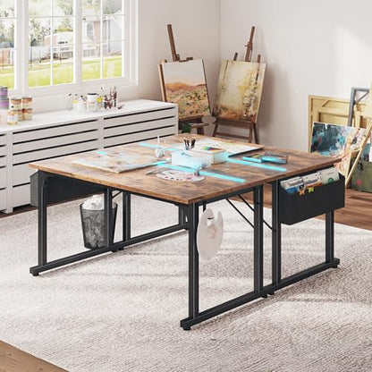 DurayLoly 48" Computer Desk with Waterproof LED Lights for Bedroom,Brown - color: Rustic Brown, size: 48 IN