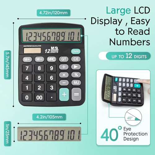 M&G Desk Calculator 12 Digit Office Calculators with Large LCD Display, Dual Solar Power and Battery, Recessed Big Button Calculator for Office Home (Black, Pack of 5) - style: Basic 5 Pack