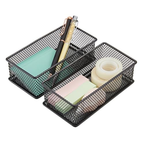 Annova Mesh Drawer Cabinet and Shelf Organizer Bins Storage Basket School Office Supply Holder Tray- Set of 2 (Black, 3x6x2 Inch) - color: Black, size: 3x6x2 Inch