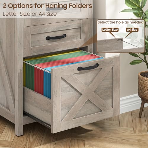 Small Farmhouse File Cabinet with 2 Drawers for Home Office, Rustic Grey | Halitaa Vertical Filing Cabinet Fits Letter and A4 Size, Farmhouse Printer Stand, Under Desk Wooden File Cabinet - color: Rustic Grey, size: 3 Drawers