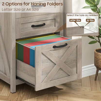 Small Farmhouse File Cabinet with 2 Drawers for Home Office, Rustic Grey | Halitaa Vertical Filing Cabinet Fits Letter and A4 Size, Farmhouse Printer Stand, Under Desk Wooden File Cabinet - color: Rustic Grey, size: 3 Drawers