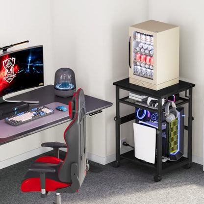 Snughome 3-Tier Extra-Large Computer Tower Stand with Charging Station, 25.2''-35.8'' Height-Adjustable PC Tower Stand, Rolling CPU Cart with Lockable Wheels for Office Home Gaming - size: 23.62" L x 15.75" W x 35.8"