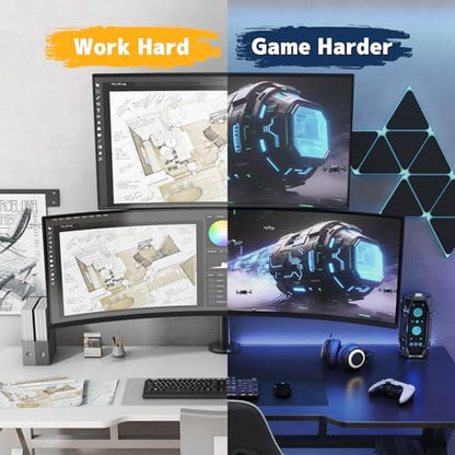 Dual Ultrawide Monitor Mount for 17-49'' Screens | Vertically Stacked, Heavy Duty, Height Adjustable, Tilt, Swivel, Rotate, Max Load 44 lbs per Arm, Vesa 75/100 mm, Black