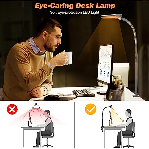 Airlonv LED Desk Lamp with Clamp, 17" Stepless Dimming Light, Grey - color: Gray, size: Standard