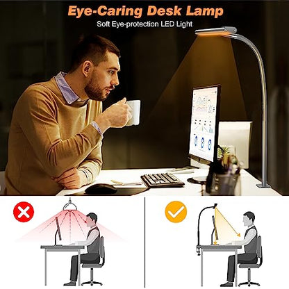 Airlonv LED Desk Lamp with Clamp, 17" Stepless Dimming Light, Grey - color: Gray, size: Standard