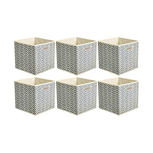 Amazon Basics Collapsible Storage Bins with Handle, Space-Saving, Breathable Cube Organizer, 10.5" x 10.5" x 11", Chevron Grey, 6-Pack - color: Chevron Grey, size: 6-Pack