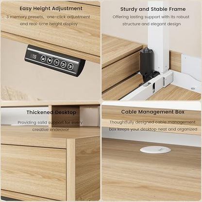 Electric Standing Desk with 3 Drawers & Monitor Shelf | 47.2 x 26 Inch Height Adjustable Standing Desk, Sit Stand Desk with Storage, 176 Lbs Capacity, Home Office, Light Walnut - color: Light Walnut