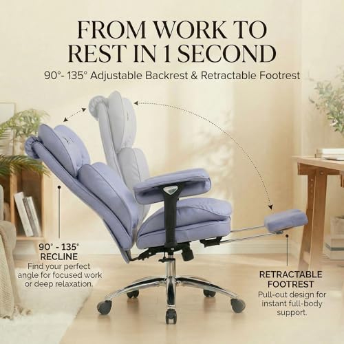 Efomao Big & Tall Desk Chair, Wide Executive Office Chair with Footrest Purple - color: 3070mus-purple