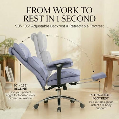 Efomao Big & Tall Desk Chair, Wide Executive Office Chair with Footrest Purple - color: 3070mus-purple