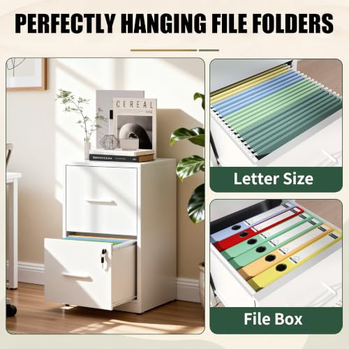 2 Drawer File Cabinet with Lock, 25.6" H Small File Cabinet - color: White, size: 25.6"H - 2 Drawer