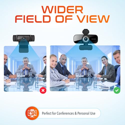 Delton C24 USB Webcam with Microphone, HD 1080p Wired Webcam, 2 Megapixels, Wide Field of View, Auto Focus, Noise Canceling Mic, USB Computer Camera Compatible with Computer/Laptop/iMac - Black