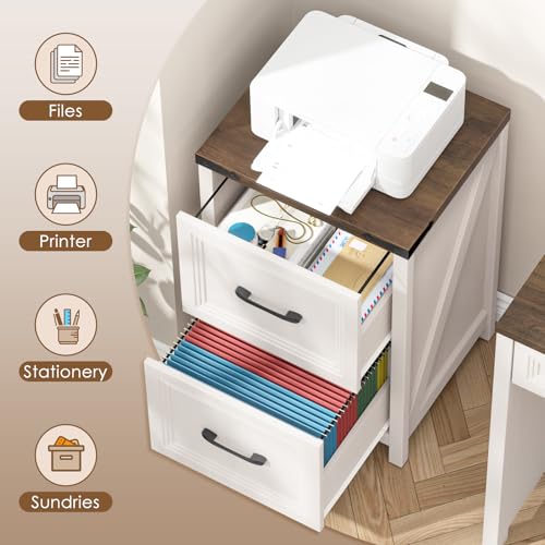 2 Drawer Vertical File Cabinet, Wood Farmhouse Cabinet, White and Brown - color: White and Brown, size: 2 Drawers