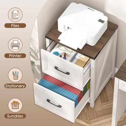 2 Drawer Vertical File Cabinet, Wood Farmhouse Cabinet, White and Brown - color: White and Brown, size: 2 Drawers