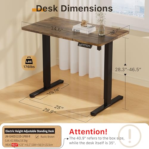 JOY worker Electric Small Stand Up Desk, 35" Whole Piece Height Adjustable - color: Rustic Brown, size: 35" * 20"