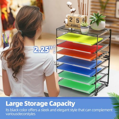 Simple Trending 2 Pack 8 Tier Letter Tray Paper - Mesh Desk File Organizer for Office School Desktop, Black