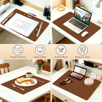 PU Leather Desk Protector/Nightstand Mat, 23.6X15.7 in Brown - color: Brown, size: 23.6" x 15.7"