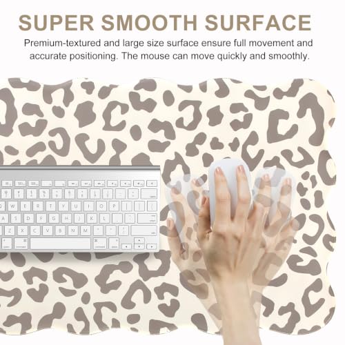 L-SPOUTTO Beige Leopard Mouse Pad,Scalloped Desk Mat XXL Gaming Mousepad | Cheetah Large 35.4x15.7in Non-Slip Rubber Base Keyboard Pad Waterproof Desktop Mat for Laptop Computer Game Home Office - color: Beige Leopard