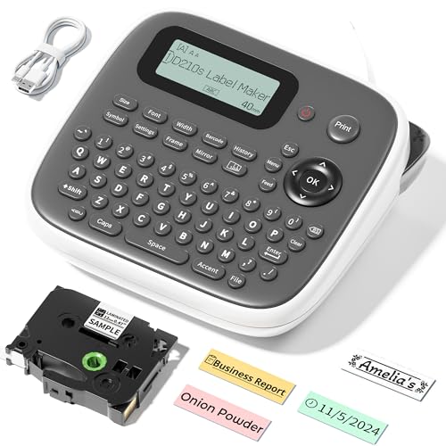 Label Maker Machine with Tape, Label Maker Waterproof Labels 12mm, D210s Laminated Labeler Machine, Multi Icons Borders & One-Touch Keys, Labelmaker for Home Use/School Office Supplies - color: Grey, style: label maker with 1 tape