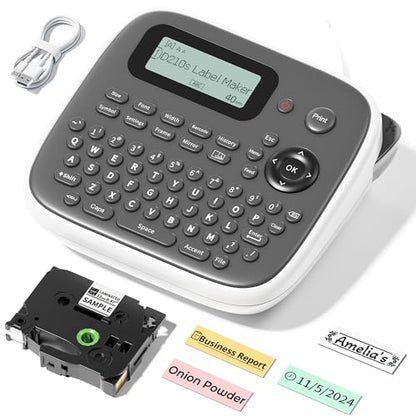 Label Maker Machine with Tape, Label Maker Waterproof Labels 12mm, D210s Laminated Labeler Machine, Multi Icons Borders & One-Touch Keys, Labelmaker for Home Use/School Office Supplies - color: Grey, style: label maker with 1 tape