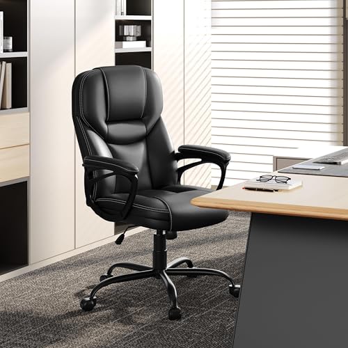 Yaheetech Executive Office Chair High Back PU Leather Adjustable Seat Black - color: Black