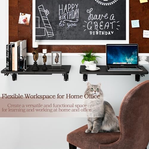 TEAMIX Wall Mounted Folding Table, Black Floating Desk for Small Spaces | Heavy-duty Brackets, Space-saving Design, Use as Home Office Desk, Drop Leaf Dining Table, Laundry Shelf, or Balcony Table - color: Black, size: 23.6"W x 11.8"D