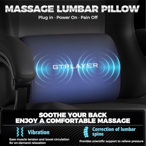 GTPLAYER Gaming Chair with Pocket Spring Cushion, Big and Tall Gamings Chairs 350LBS High Back Computer Chair with Footrest for Adults Lumbar Support Swivel Game Chair for Office,Leather Black-Massage - color: Black With Massage