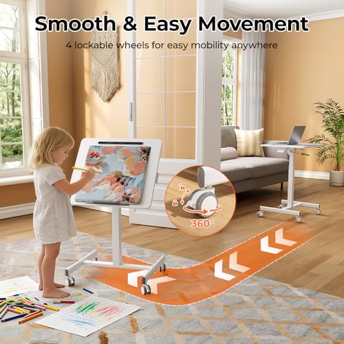 JOY worker 23.6" Small Mobile Standing Desk, 90° Tilt Rolling Laptop Desk - color: White