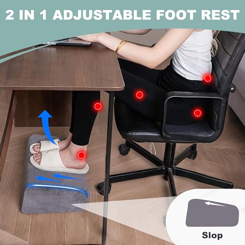 3 Adjustable Heights Foot Rest for Under Desk at Work - Ergonomic High Density Foam Footrest with Washable Cover, Foot Stools for Office, Home, Gaming (Grey)