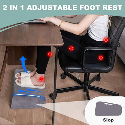 3 Adjustable Heights Foot Rest for Under Desk at Work - Ergonomic High Density Foam Footrest with Washable Cover, Foot Stools for Office, Home, Gaming (Grey)