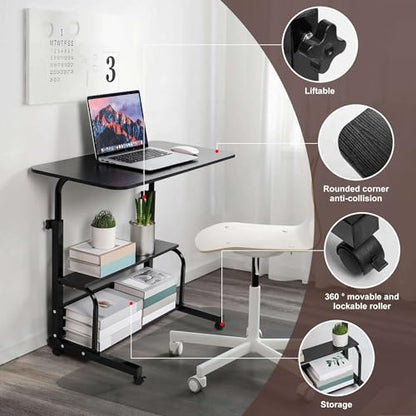 Adjustable Height Mobile Computer Desk with Wheels Black 31.5X15.7 Inches - color: Modern Black