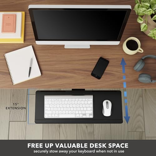 Mount-It! Under Desk Keyboard Tray, Adjustable Slide-Out Keyboard & Mouse Platform, 26.38" W × 10" D, Ergonomic Wrist Rest, Height Tilt & Swivel, Heavy-Duty Bolt-On Keyboard Drawer for Home Office