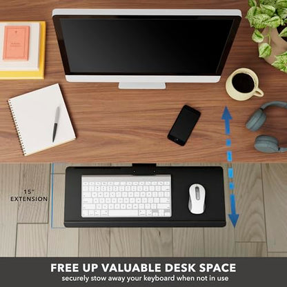 Mount-It! Under Desk Keyboard Tray, Adjustable Slide-Out Keyboard & Mouse Platform, 26.38" W × 10" D, Ergonomic Wrist Rest, Height Tilt & Swivel, Heavy-Duty Bolt-On Keyboard Drawer for Home Office
