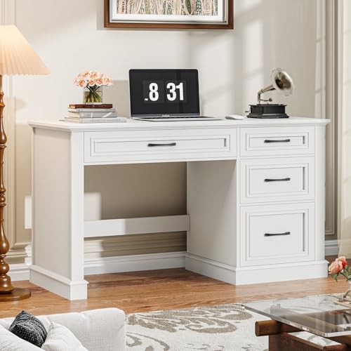 Vabches Farmhouse 47" Workstation Computer Desk with Drawers, Pure White | Executive Desk with File Drawer and Charging Station for Home Office,Study. - color: Pure White