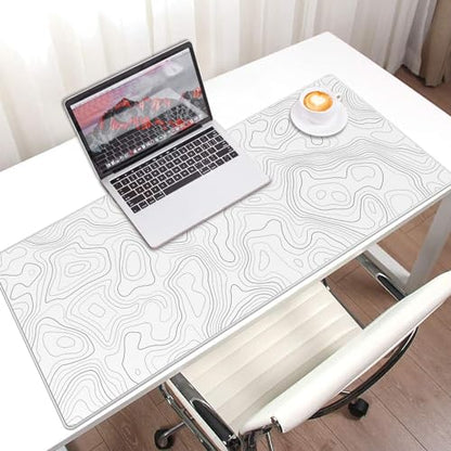 JIALONG White Topographic Large Gaming Mouse Pad, XXL Mousepad, Big Mouse Mat Desk Pad for Keyboard and Mouse, Gaming Computer Laptop PC Desk Office Accessories - color: White Topographic