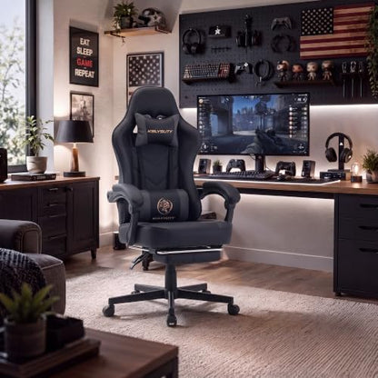 Desk Computer Gaming Chair - High Back Ergonomic Office Chair with Footrest and Lumbar Support, Swivel Comfy Home Gamer Video Game Chairs with Pocket Spring Cushion for Adults (Grey Leather) - color: Classic Grey Leather