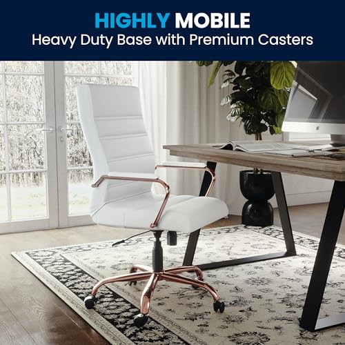 Flash Furniture LeatherSoft Executive Office Chair, White/Rose Gold | 360° Swivel, Height Adjustable, Commercial Grade - color: White Leathersoft/Rose Gold Frame