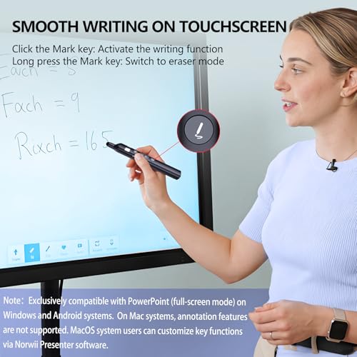 N21 Bluetooth Presentation Clicker for PowerPoint with Retractable Pointer | ①Laser Pointer②Telescopic touch pen③Countdown timer, vibration alert ④Customizable Button ⑤Rechargeable;battery level display - color: Black - Red Pointer