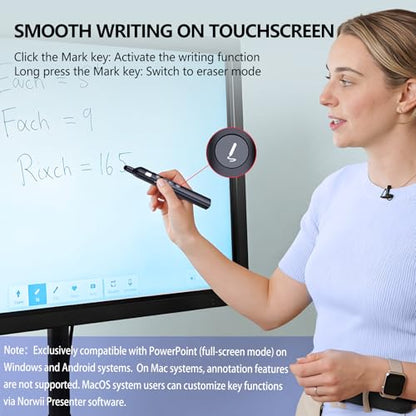 N21 Bluetooth Presentation Clicker for PowerPoint with Retractable Pointer | ①Laser Pointer②Telescopic touch pen③Countdown timer, vibration alert ④Customizable Button ⑤Rechargeable;battery level display - color: Black - Red Pointer