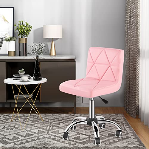 COSVALVE Armless Swivel Office Chair with Wheels, Adjustable Height | Armless Mid Back Chair With 360° Swivel, Adjustable Height & Rolling Wheels, Ideal For Home Offices, Conferences & Salons - color: Pink