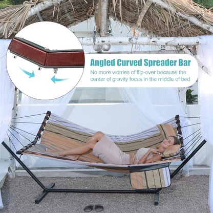 TegerDeger 12FT 2 Person Hammock V Shaped Spreader Bar Fall Yellow Stripes - color: Fall Yellow Stripes