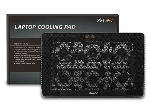 Portable Metal Mesh Laptop Cooler Cooling Pad, 6 Quiet Fans w/Green LED Light, 5 Adjustable Heights, Up to 17" in Notebook, 2 USB Interface w/Speed Control Switch, Non-Slip - Black (11147) - size: 6 Quiet Fans w/Green LED Light