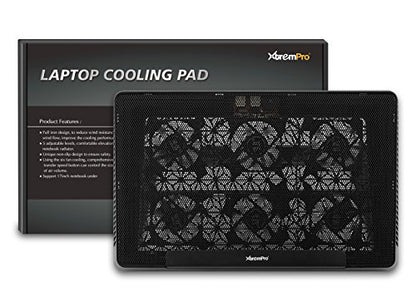 Portable Metal Mesh Laptop Cooler Cooling Pad, 6 Quiet Fans w/Green LED Light, 5 Adjustable Heights, Up to 17" in Notebook, 2 USB Interface w/Speed Control Switch, Non-Slip - Black (11147) - size: 6 Quiet Fans w/Green LED Light