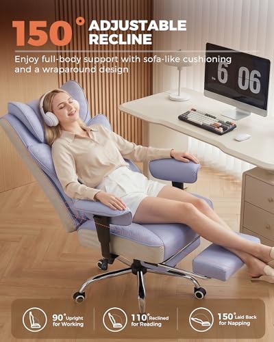 GTPLAYER Big and Tall Office Chair Wide Ergonomic Gaming Chair with Deluxe Embossing Designed Leather with Foot Rest,150°Reclining Adjustable Soft Armrests Pocket Spring Back Support and Pillow - color: Pu-purple