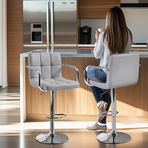 Yaheetech Bar Stool, Swivel with Backs, Adjustable Height, Light Gray - color: Light Grey, size: Set of 1