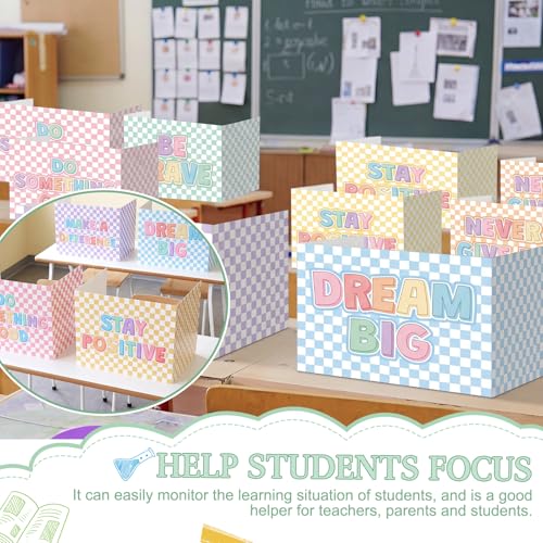 Honoson 24 Pcs Inspirational Privacy Folders for Students | Cardboard Desk Shields with Motivational Words, 6 Designs for Classroom Study, Tri-fold Exam Dividers, Bulk Test Boards - style: Pastel Checkerboard