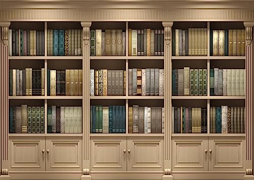 BELECO 10x6.5ft Fabric Vintage Wooden Bookshelf Backdrop Library Study Living Room Bookcase Books Background for Video Conference Zoom Meeting Home Office Decoration Photo Studio Props Wallpaper - size: 10x6.5FT