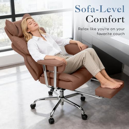 DUMOS Big and Tall Home Office Desk Chair, Executive Chair with Footrest - color: Brown, size: Fix Armrest