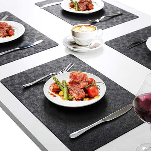 Black Plastic Vinyl Placemats Set of 12, Waterproof Heat Resistant Table Mats,Faux Leather Wipeable Washable Easy Clean Non-Slip Place Mats for Indoor Outdoor(12,Black) - color: Black